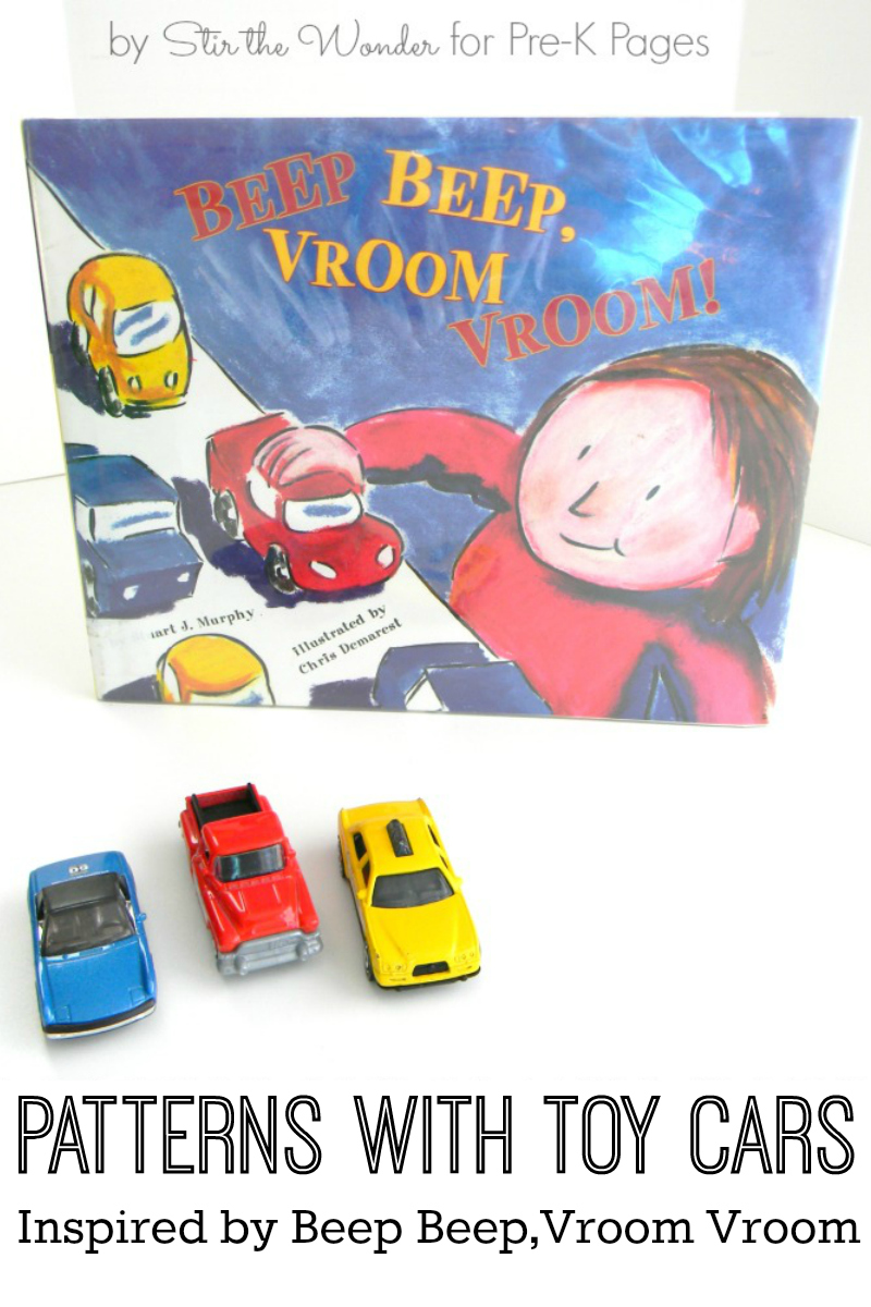 patterning with toy cars for preschool
